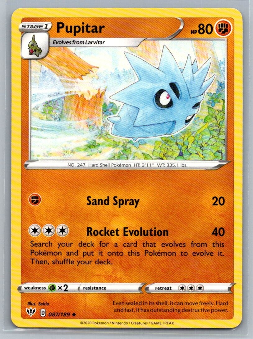 Pupitar 87/189 Darkness Ablaze Uncommon Pokémon TCG 2020
