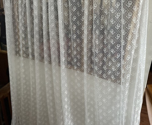 Antique French White Cream Lace Floral Embroidery One Pane Drape Midcentury 50’s - Picture 21 of 22