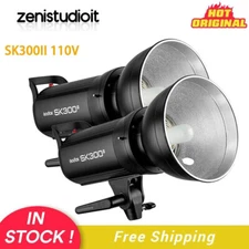 US 2Pcs Godox SK300II 300Ws 110V Studio Flash Strobe Light For Creative Shooting