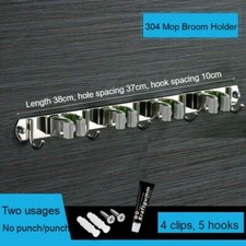 Mop Broom Holder Stainless Steel Household Wall Mounted Nail-free Clip Hook