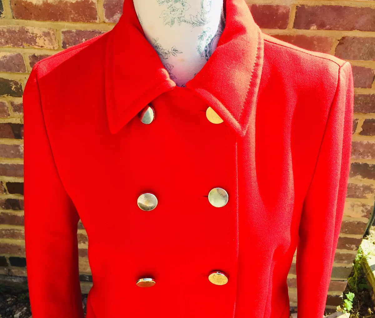 Zara Red Military Style Coat Pillar Box Red Gold Buttons UK