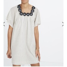 Madewell Embroidered Lined Butterfly Dress Stripe Size M MSRP $145 Cotton 100%