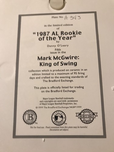 MARK McGWIRE BRADFORD EXCHANGE 1987 AL ROY 49 A343 & LEGENDARY 61 A261 PLATES - Picture 7 of 10