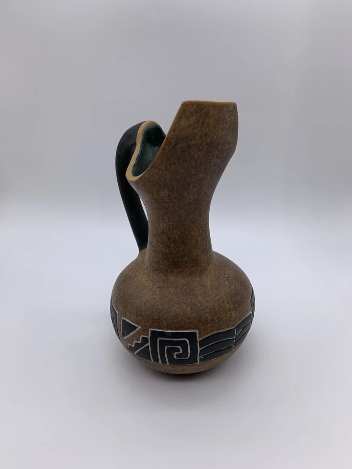 Jarrón jarra cerámica arte mexicano vintage con interior esmalte verde Foto 2 de 4