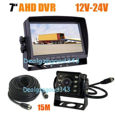 7'' IPS 2CH Split SD DVR Monitor+ 4Pin AHD 1080P Car Rear View Backup Camera 15m