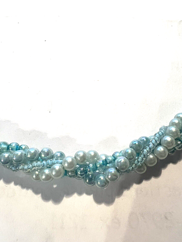 Vintage Light Blues Glass Seed Bead Choker Necklace Iridescent 16” - Picture 2 of 5