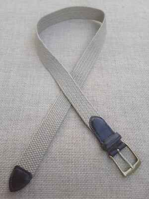 Men's Size 38 Dockers Braided Beige Stretch Nylon Leather Tipped Surcingle Belt
