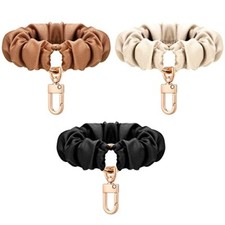 3 Pcs Scrunchie Keychain Wristlet Bracelet Keychain Black, Khaki, Brown