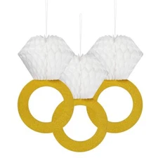 TTSAM Glitter Gold Honeycomb Diamond Ring Hanging Decorations 3 Pieces Bachel...