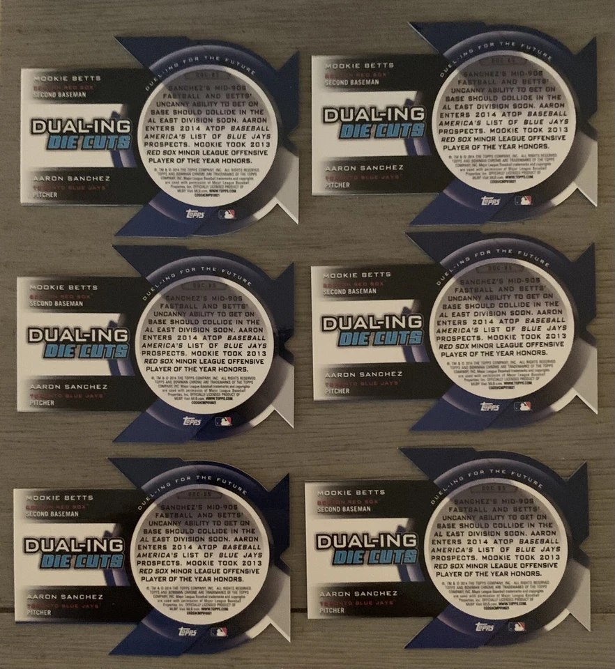 2014 BOWMAN CHROME MOOKIE BETTS/SANCHEZ ROOKIE DUALING DIE CUT REFRACTOR LOT (6) - Imagem 2 de 2