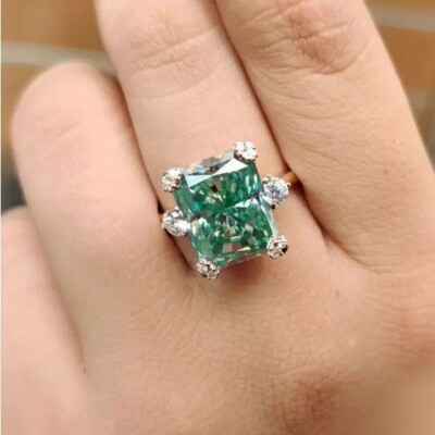 9ct Created Radiant Cut Emerald & Diamond Engagement Ring 14K Yellow Gold Plated