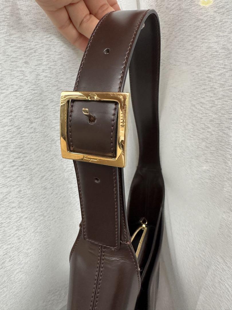 Salvatore Ferragamo Handbag Shoulder Bag Leather Dark Brown Salvatore Ferragamo Handbag Shoulder Bag Leather Dark Brown