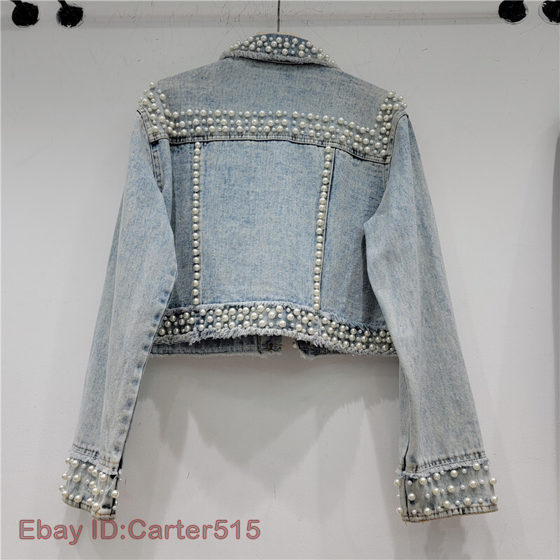 Silver Rhinestone Jacket Women's Rhinestone Denim Beaded Jacket Button Casual Top Short Coat ...