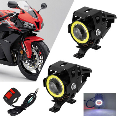 2PCS LED Motorrad Scheinwerfer LED Frontscheinwerfer Angel Eye Universal Weiß