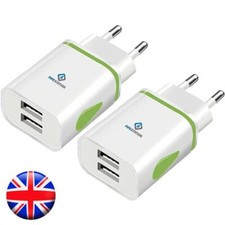 EU 2 Pin to Dual USB Plug Adapter - 2 Pack, Travel Charger, Europe Euro Adaptor