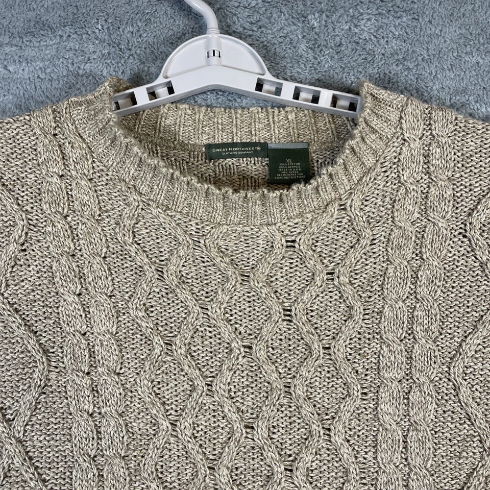 Suéter De Colección Hombres XL Avena Grueso Tejido con Cable Hecho en EE. UU. Excelente Noroeste Años 90 Y2K Foto 2 de 4