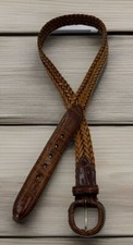 Brighton Leather Braided Belt 30 M Alligator Croc Print Brown 44807 Made in USA