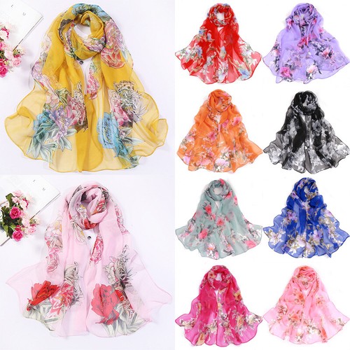 Damen Bunt Chiffon Schal Halstuch Stola Lang Schal Uni Dünne Seidentuch Ne ↕ - Picture 2 of 93