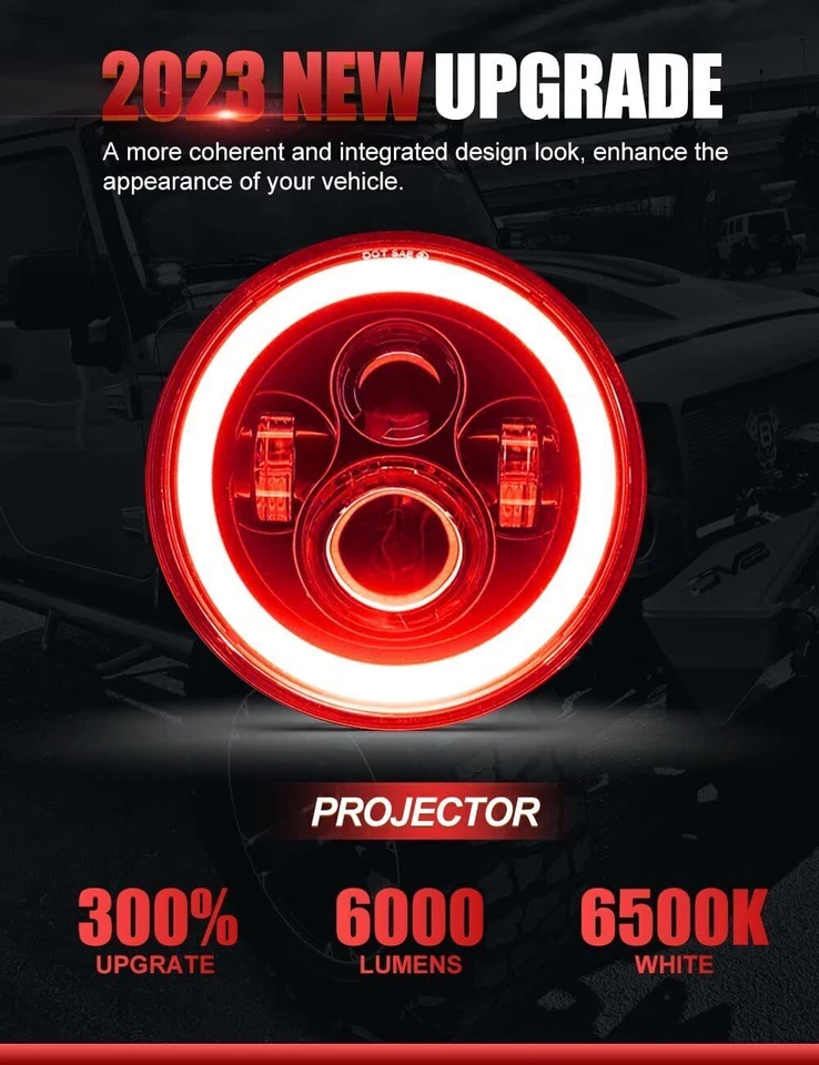 Par de faros LED halo rojos de 7" para Ford Maverick 1972 1973 1974 1975 1976 1977 Foto 2 de 4