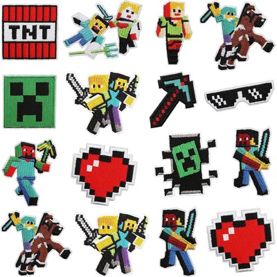 16PCS Minecraft Patches Mosaik Welt Stickerei Aufbügeln Applikation Jacken Jeans