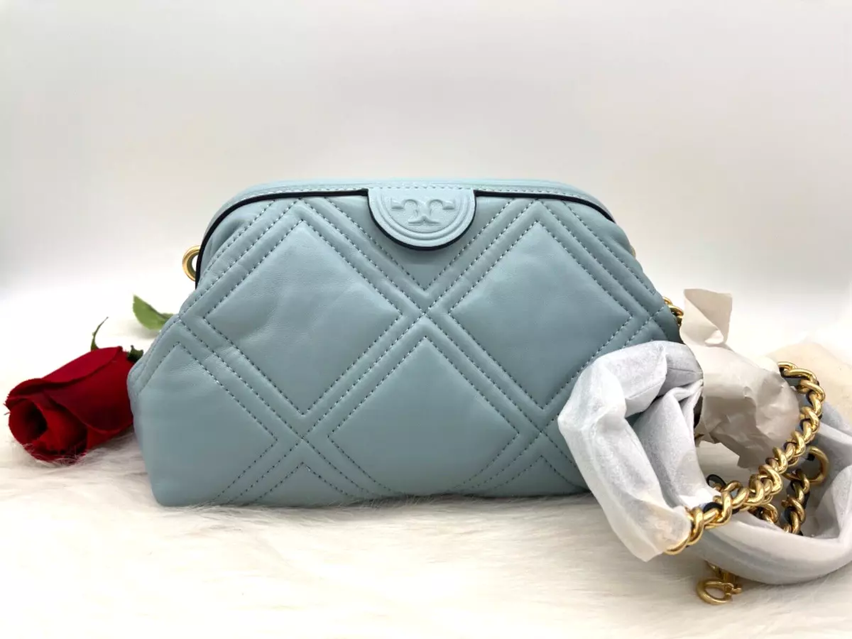 New Tory Burch leather FLEMING SOFT SMALL FRAME CROSSBODY Blue Bag holiday  gift