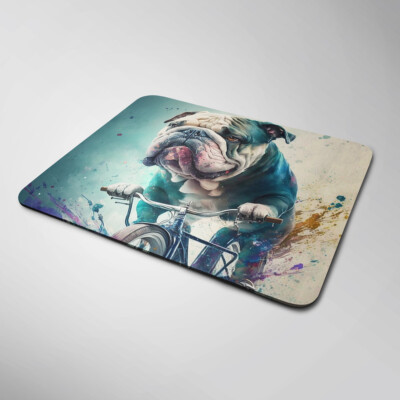 Bulldogge Radfahren Maus Matte/Pad Laptop Schreibtischplatte Home Office Hundeliebhaber groß
