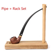 MUXIANG Rosewood Long Stem Churchwarden Tobacco Pipe Reading Pipe With Pipe Rack