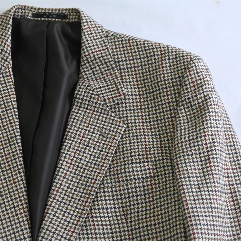 Blazer Abrigo Deportivo Chaqueta De Colección Hecho en EE. UU. 46L Marrón Pata de Gallo Grande 100% Lana Foto 2 de 4