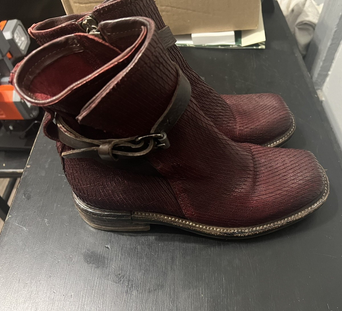 A.S.98 Leather Italian Biker Moto Boots Sz 37 Maroon | eBay