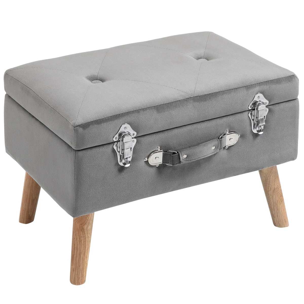HOMCOM Velvet Touch Suitcase Storage Stool Ottoman Suitcase 2