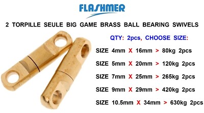 2 FLASHMER BIG GAME STRAPAZIERFÄHIG MESSING KUGELLAGER WIRBEL THUNFISCH HAI ROCHEN CONGER