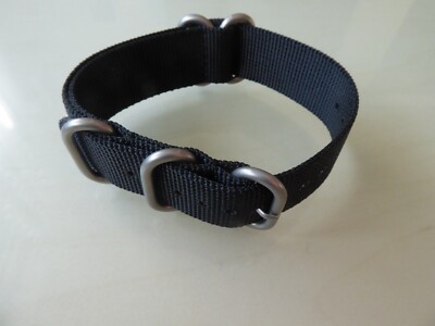 Uhrband Zulu Uhrenarmband Nylon schwarz 5 Rundringe 22mm  Edelstahl matt