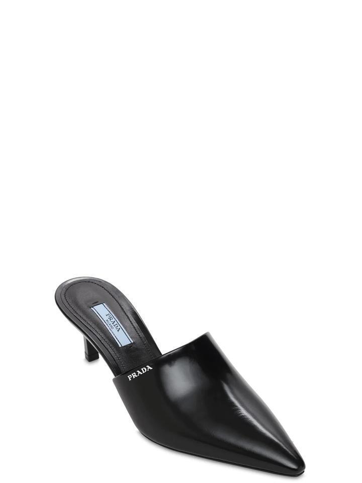New PRADA Logo Black Leather Pointed Toe Mules size 38, 8 M New PRADA Logo Black Leather Pointed Toe Mules size 38, 8 M