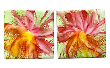 Handmade Alcohol Ink Art Ceramic Coasters Abstract Floral Design 4 1/4 Set of 2
