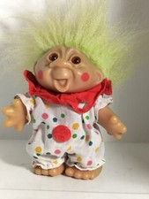 1986 Dam Troll Doll, Powder Yellow Green Hair Rare Clown Outfit