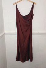 New Look Womens Dress Brown Size UK 14 Faux Wrap Satin Slip Midi Evening