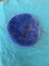 Vintage Women's Fashion Hat~Blue Velvet With Fish Net Made in USA