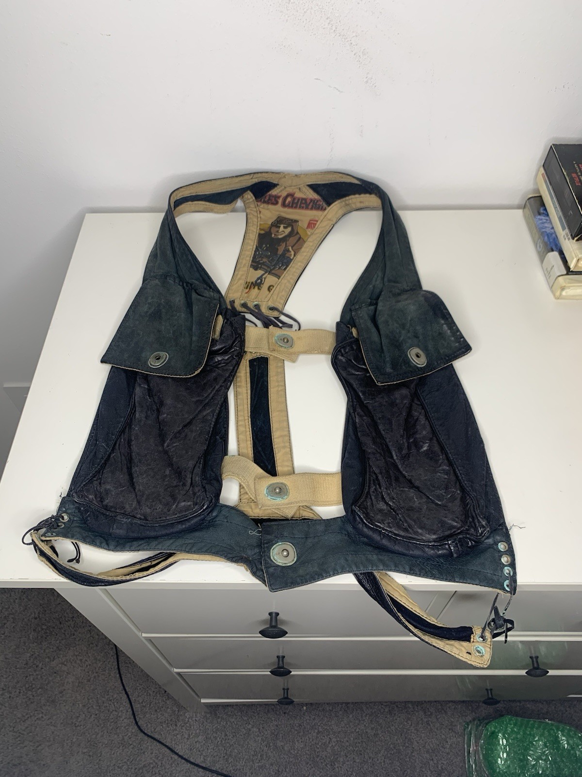 1990s Chevignon British Army Sampling Magazine Vest Men's Black Leather Vintage