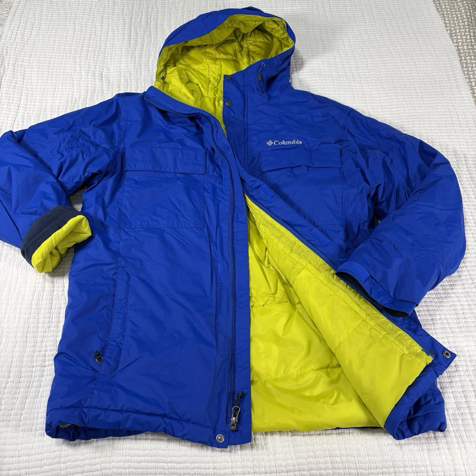 Columbia Jacekt Mens Large Blue Neon Green Ten Falls Winter Coat Outdoor Active