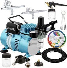 Cool Runner II Dual Fan Air Compressor Pro Airbrushing System Kit w/3 Airbrushes