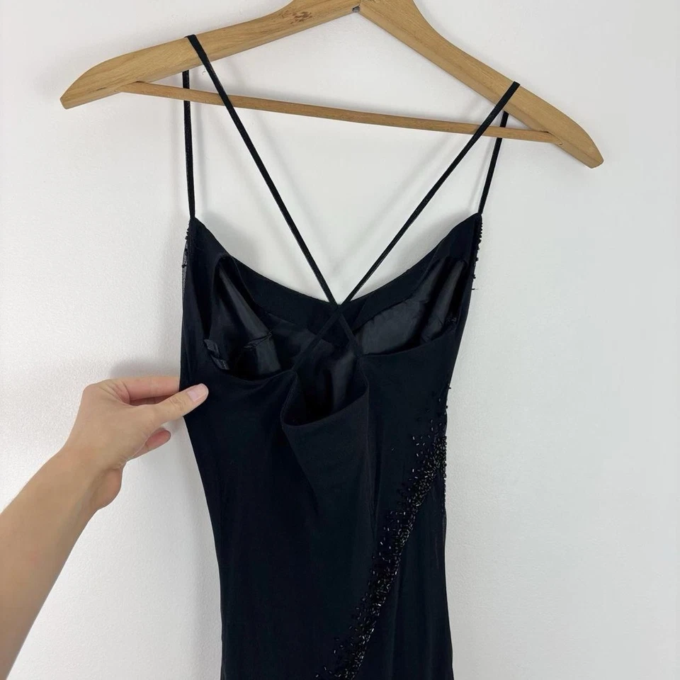 Vintage 90s Black Silk Bias Cut Beaded Evening Gown Size XS Charlotte Russe - Image 3 of 4