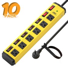  10-PACK 6-Outlet Independent Switching Metal Power Strip,6FT Cord/ETL Listed