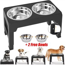 Adjustable Dog Bowl Stand Feeder Raised Elevated Food Water Pet Feeding Station