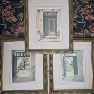 3er Set Nancy B Roberts gerahmte Drucke Handschrift Serie 1393 Cottage Doors