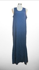 FLAX By Jeanne Engelhart VTG Dress M Navy Sleeveless Scoop Neck Rayon Acetate