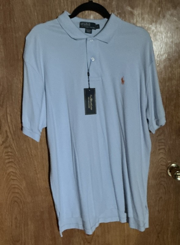 Ralph Lauren Polo Shirt NWT Size L Short Sleeves Light Blue, Orange Pony Logo
