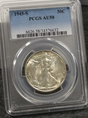 1945 S Walking Liberty half dollar PCGS AU 58 (76632)