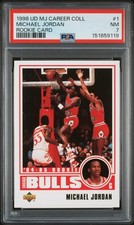 1998 UPPER DECK MJ CAREER COLLECTION ROOKIE CARD #1 MICHAEL JORDAN PSA 7. rookie card picture