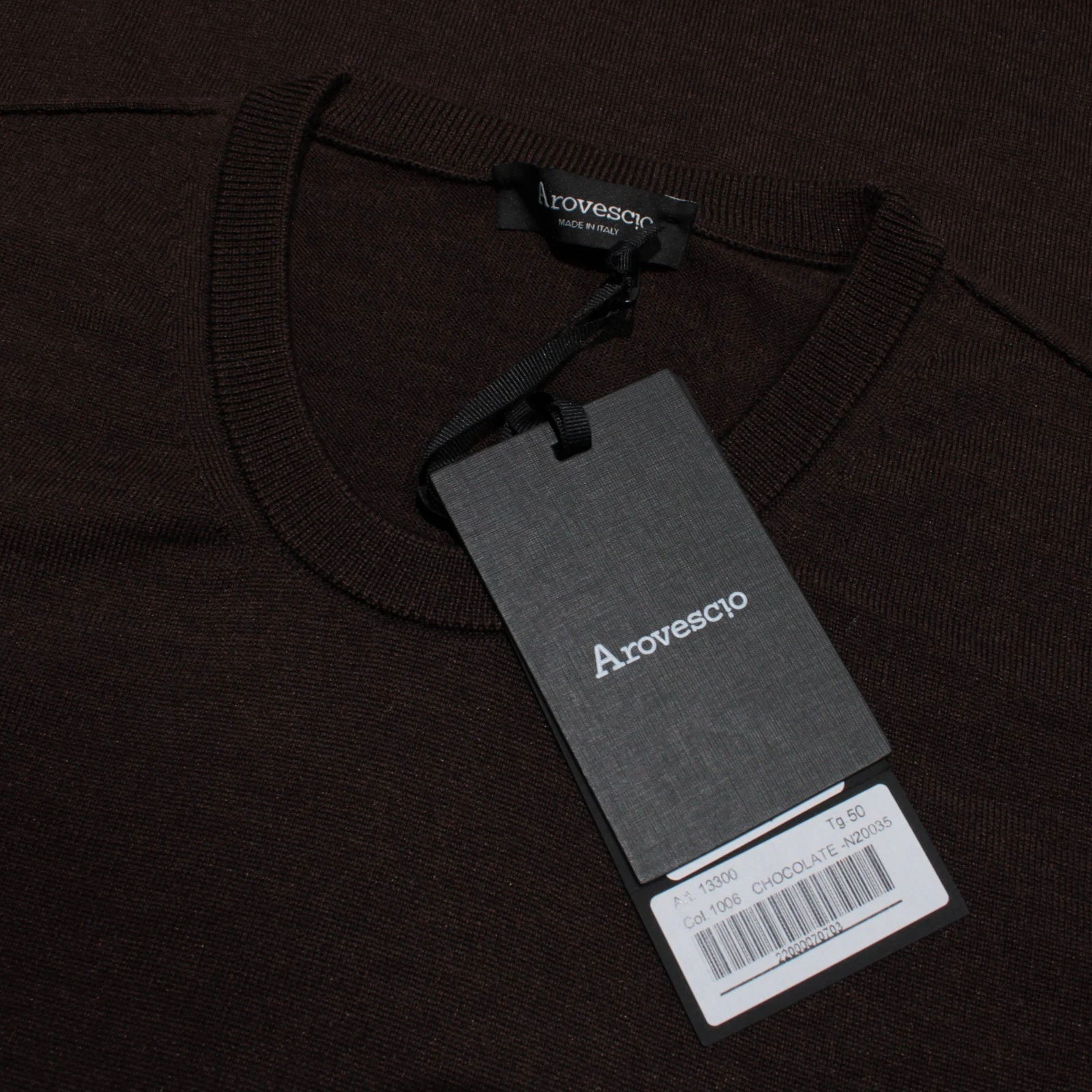 Arovescio NWT Crew Neck Sweater Size 50 (US M) Dark Chocolate Brown Wool & Silk