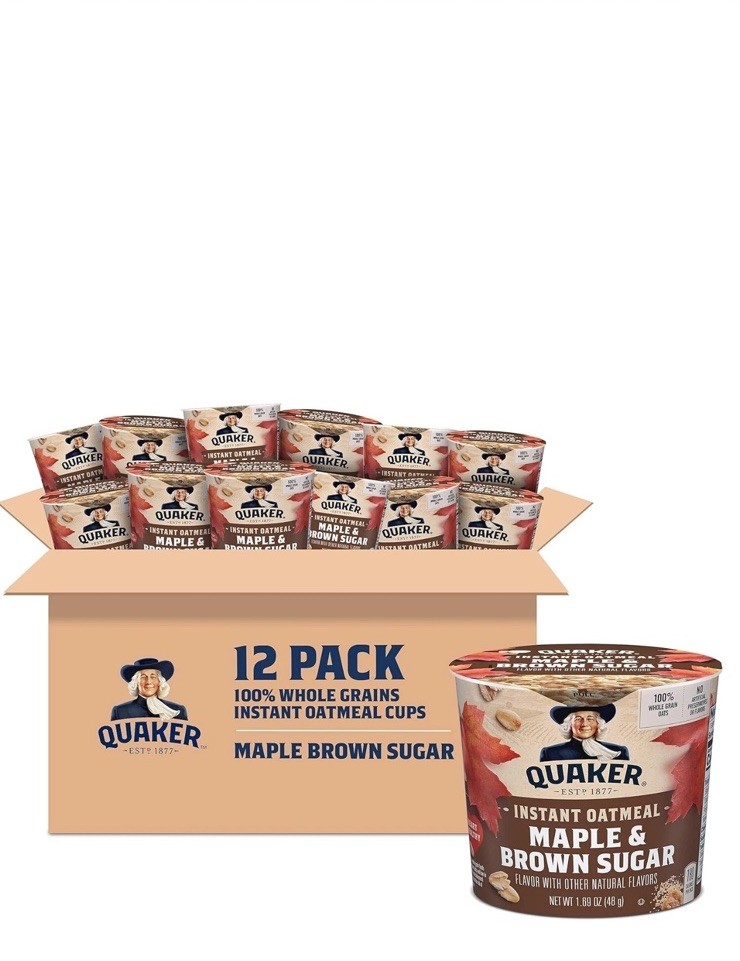 Quaker Instant Oatmeal Express Cups, Maple & Brown Sugar,  (Pack of 12) 05/2026